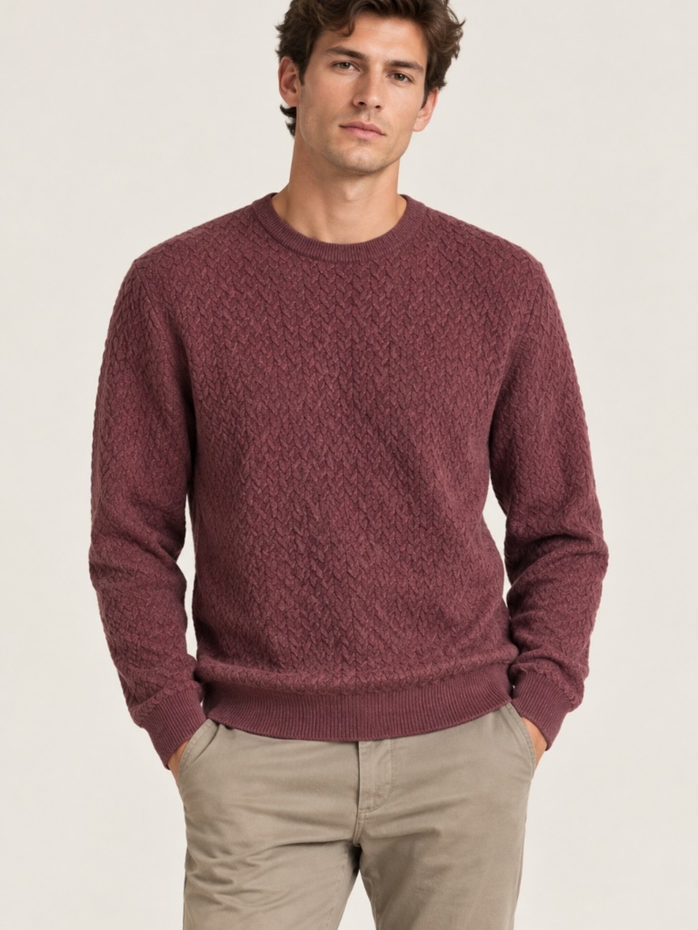 Tricots St. Raphael Merino Wool Burgundy/mauve Knit Crewneck Sweater Size L